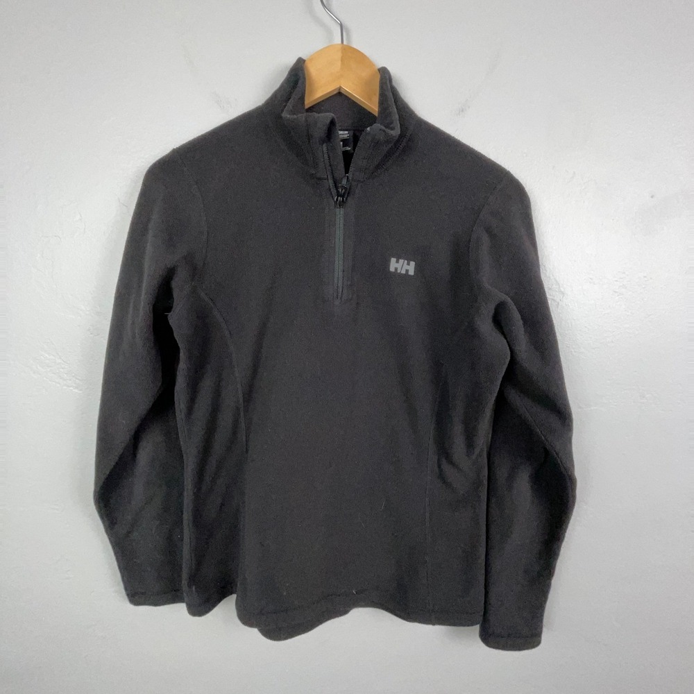Helly Hansen Fleece Sweater Women M Black Quarter Zip Logo Hike Outdoor Polartec